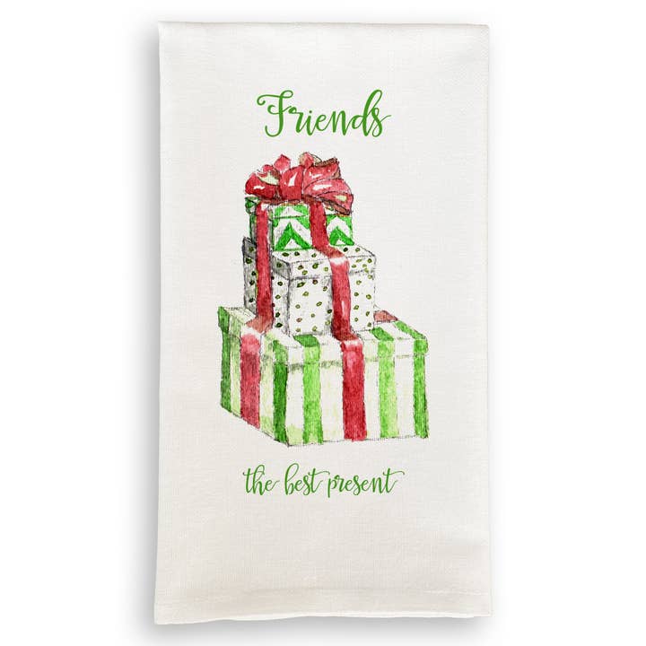 Cadeaux rouges et verts empilés pour la vente par French Graffiti