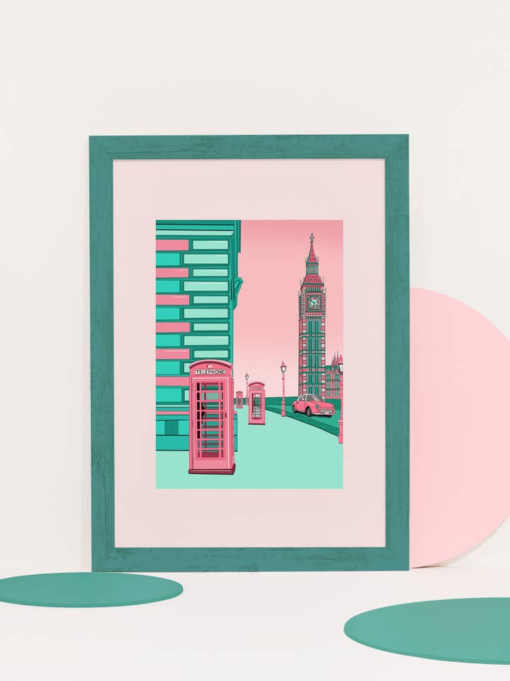 ‘Pink and Mint Big Ben’ Print for wholesale by Pink and Mint Design