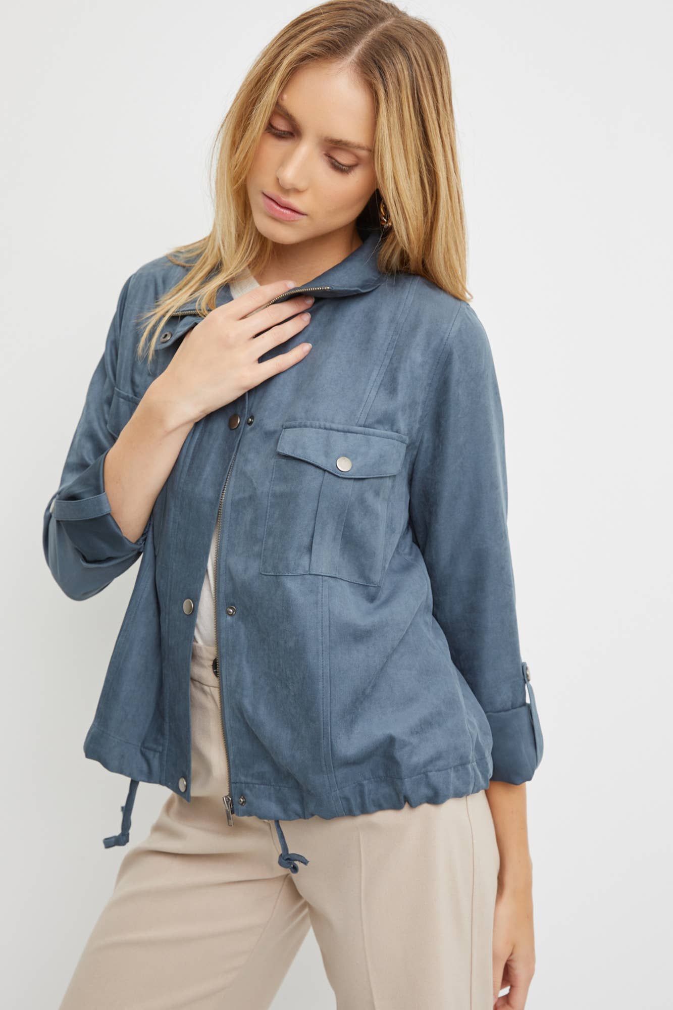 Be Cool - Wholesale Jacket - Women's - PLUS SIZE CROPPED UTILITY ZIPPER SAFARI JACKET15