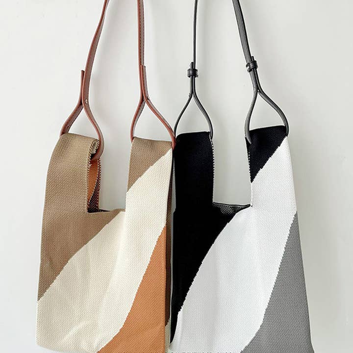 ACCITY - Wholesale Tote Bag - Women's - SIMPLE COLOR BLOCK KNITTED SHOULDER HANDBAG_CWAB1497