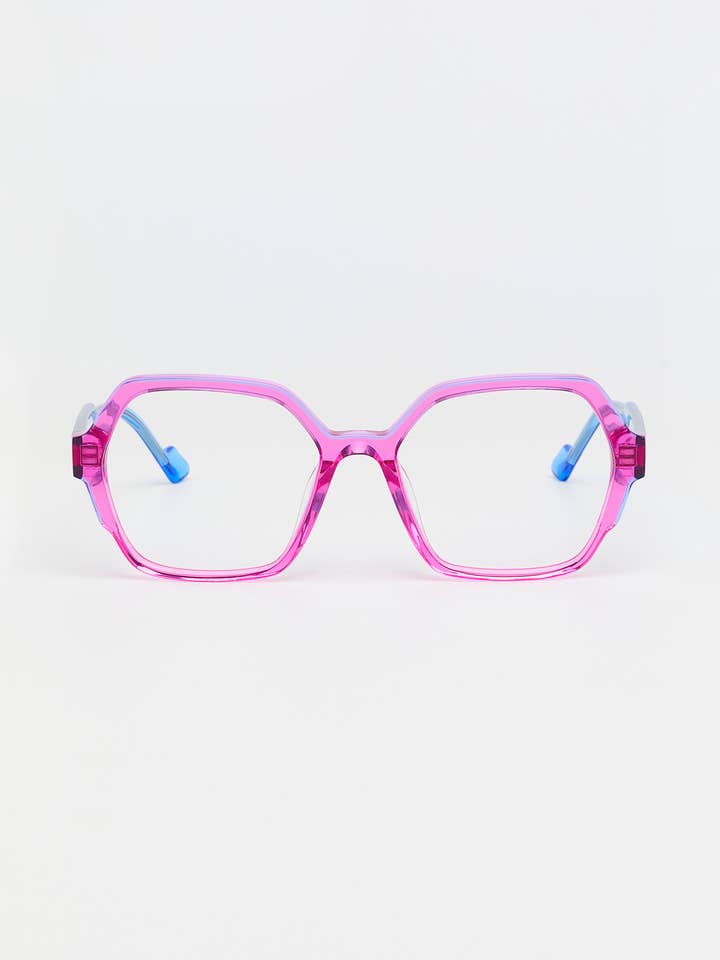 Montures optiques bicolores rose/bleu brillant pour la vente par TIWI
