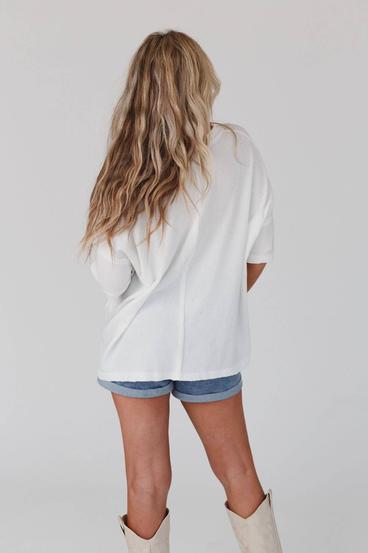 Three Bird Nest - Wholesale Knit Top - Women's - On The Go V Neck Ribbed Essential Tee - Off White3