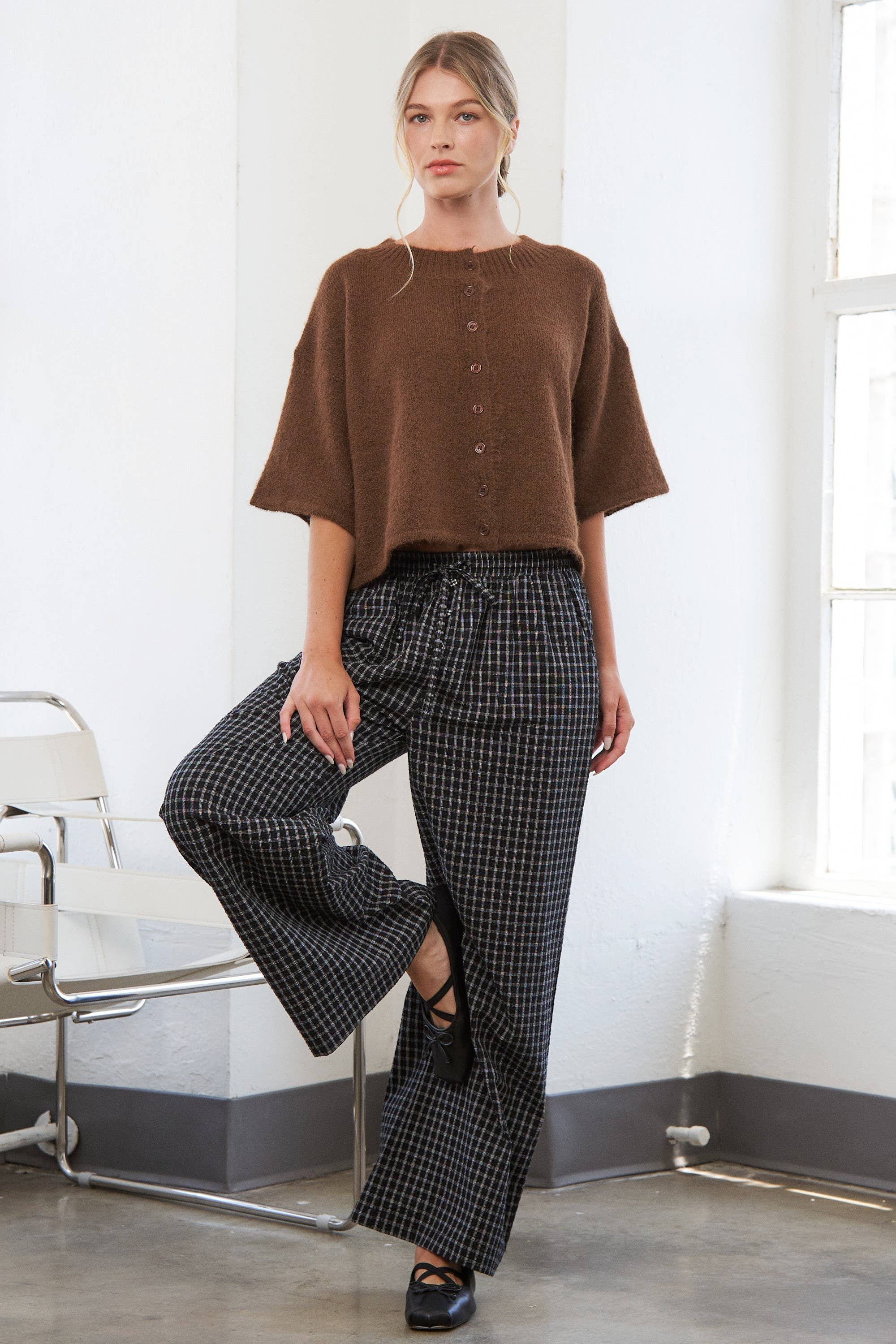 Brown Quarter-Sleeve Knit Cardigans for wholesale on Faire9