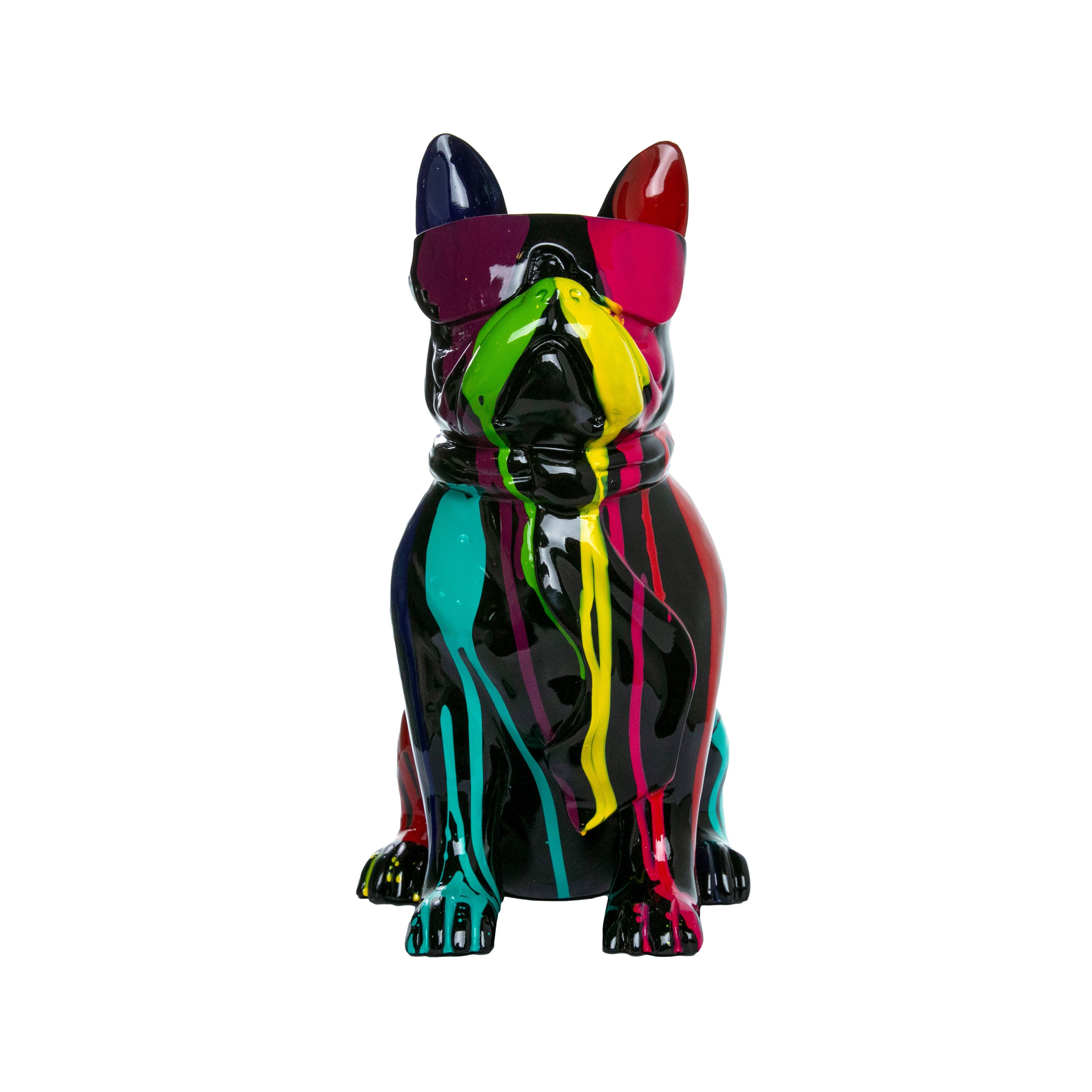 Interior Illusions Plus – Escultura por atacado – Escultura Expressionista Pintada em Bulldog c/ óculos - 14" altura0