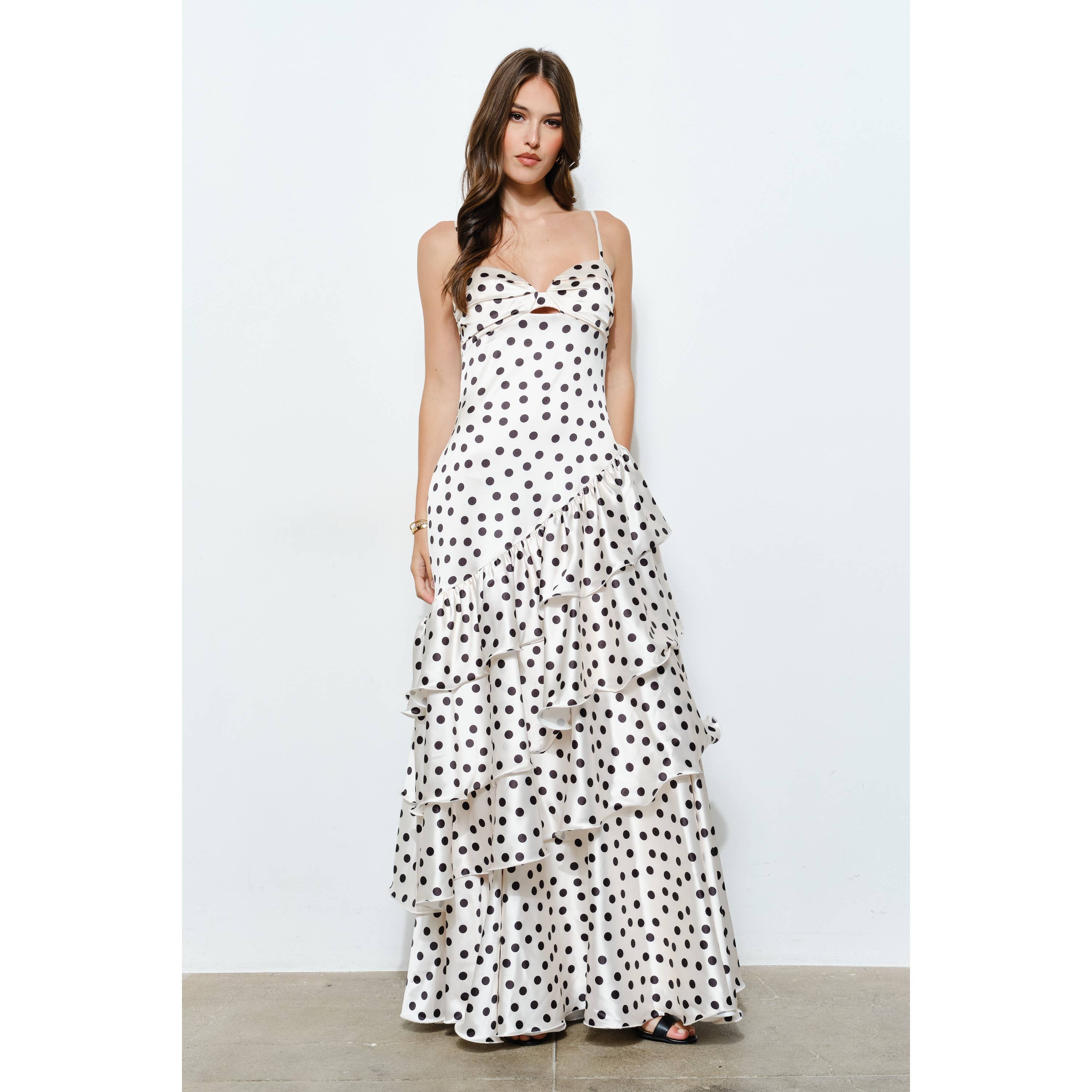 INA – wholesale Dress – Women's – Satin Polka Dot Tiered Ruffle Maxi Dress18
