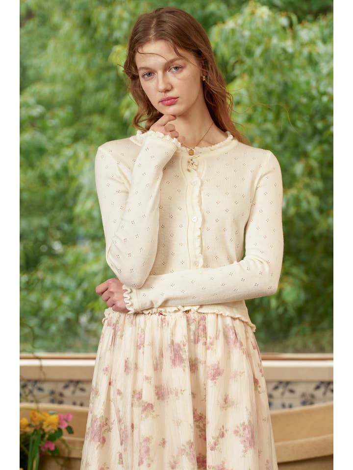 ROSIE POSIE - Wholesale Cardigan – Women’s - RP2786 - Cream Ruffle Button Cardigan6