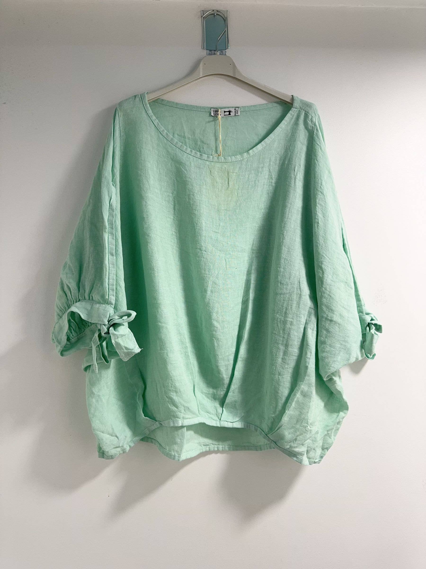 Happy look - Vente Chemisier – femme - Top Oversize en Lin avec Nœud sur les Manches2