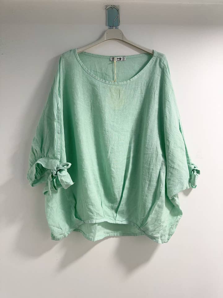 Happy look - Vente Chemisier – femme - Top Oversize en Lin avec Nœud sur les Manches2