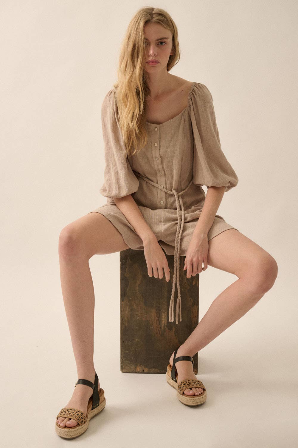 Promesa USA – Romper - Mulher por atacado – Macacão de Perna Larga com Mangas Bufantes em Algodão Texturizado11