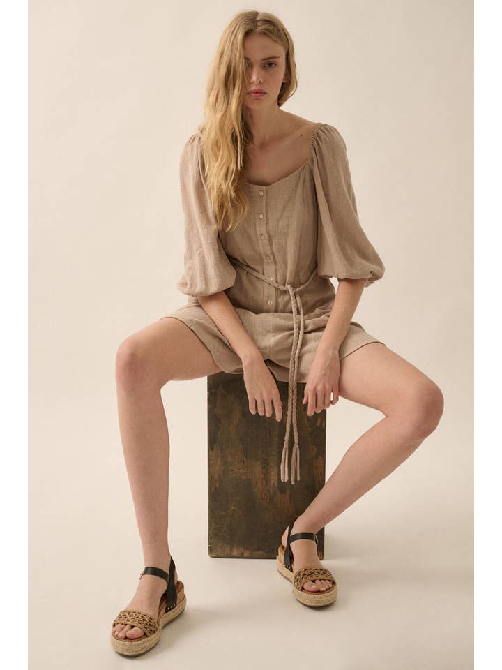 Promesa USA – Romper - Mulher por atacado – Macacão de Perna Larga com Mangas Bufantes em Algodão Texturizado11