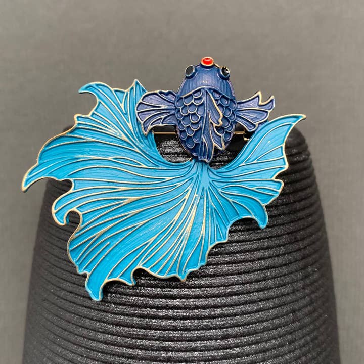 Enamel Blue Goldfish Brooch for wholesale by Mio Queena