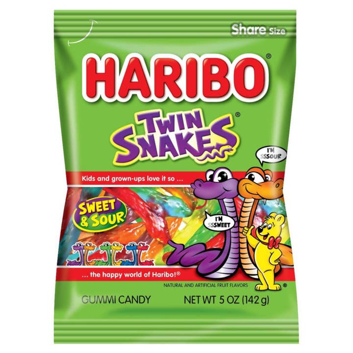 Haribo Share Size Twin Snakes 5 oz 12 packs for wholesale by Snacky Candy