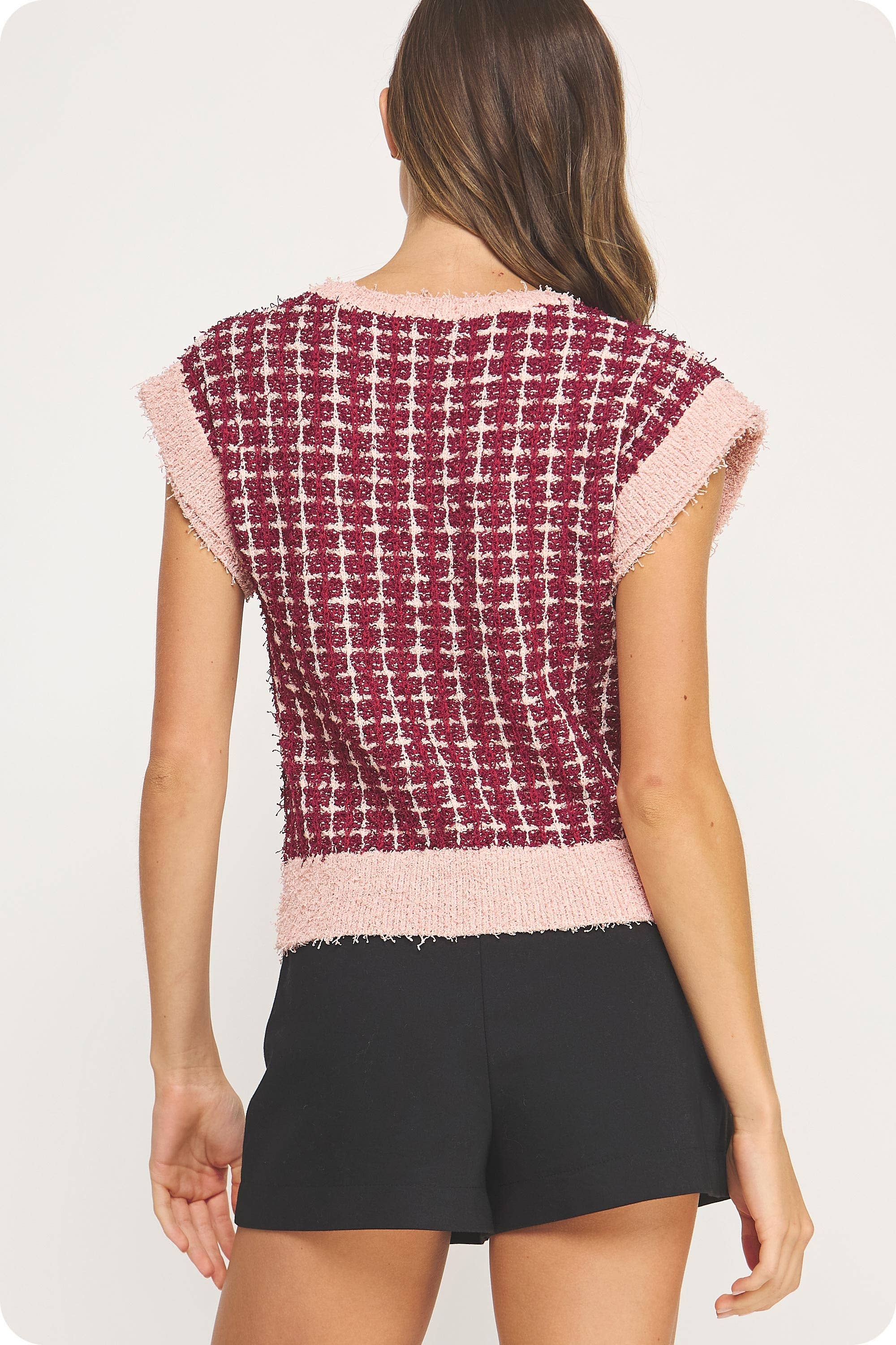 Strut & Bolt - Wholesale Blouse - Women's - Sleeveless Check Tweed Knit Sweater Top12