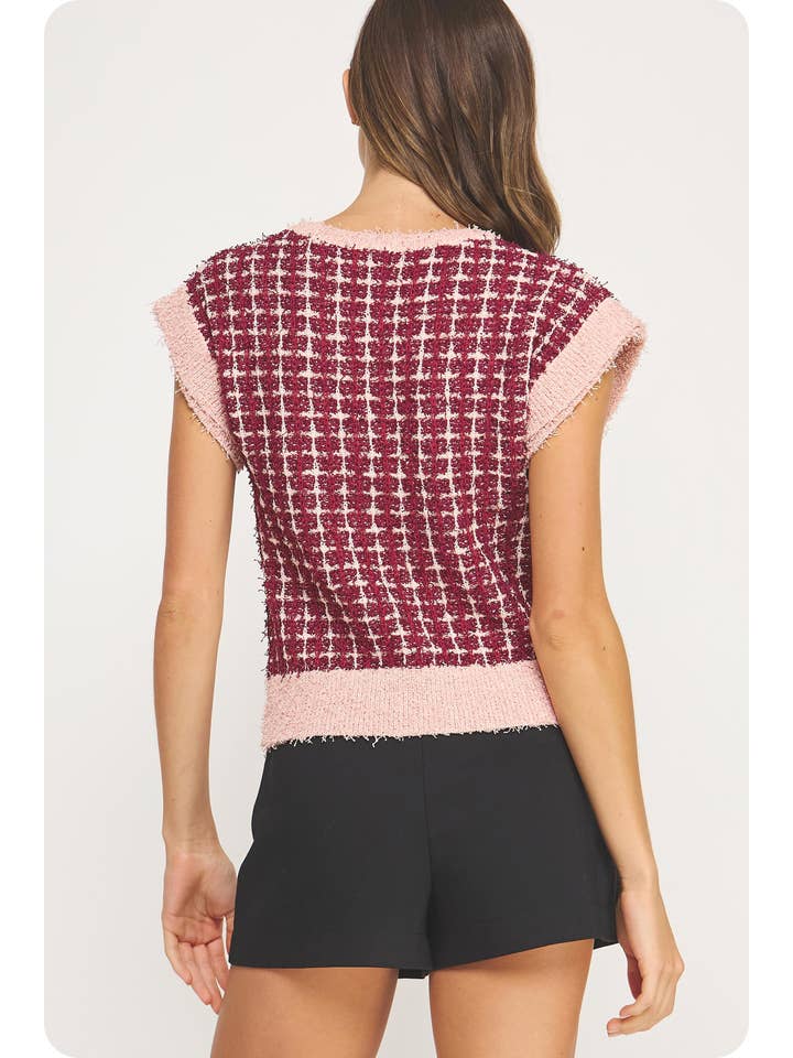 Strut & Bolt - Wholesale Blouse - Women's - Sleeveless Check Tweed Knit Sweater Top12