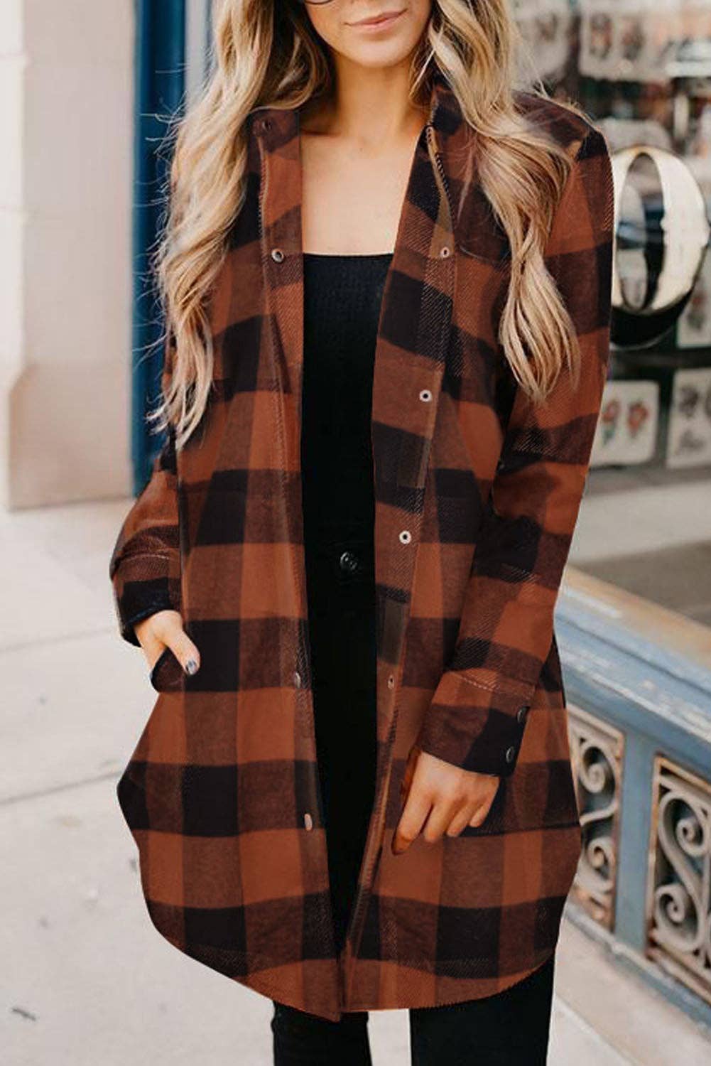 Lovesoft – Engroshandel Frakke - Dame – Turn-down Krave Plaid Shirt Coat4