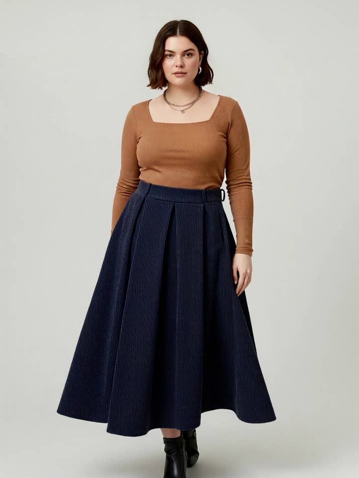 Stor Størrelse - Chic lang plisseret nederdel for engroshandel hos C'MELODIE