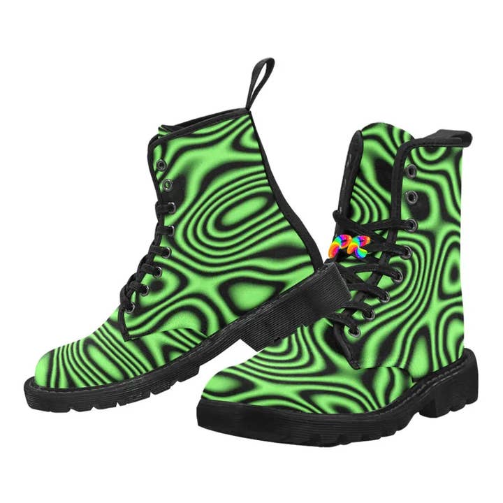 White Lime Chaos Men's Lace-up Canvas Rave Boots for wholesale on Faire