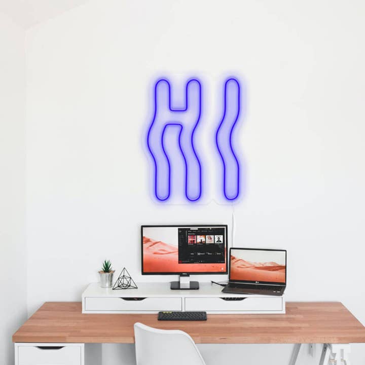 Enseigne au néon HI - Art mural à LED bleues pour la vente par L10 Brand EU