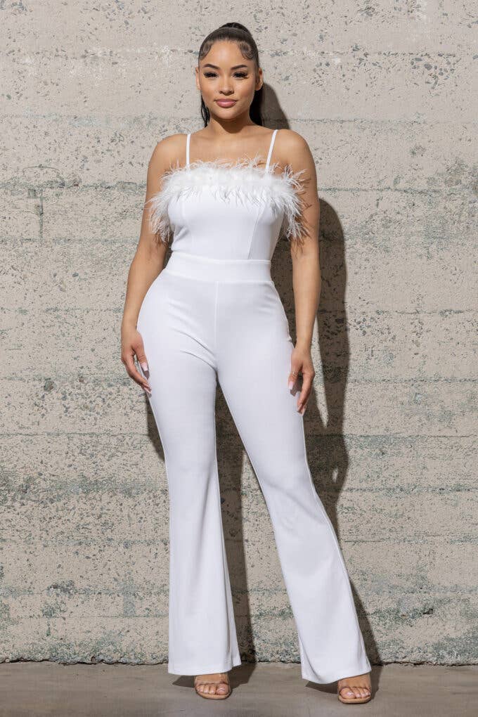 Melrose with Love - Vente Combinaison – femme - COMBINAISON EN CRÊPE À BAS CLOCHE AVEC PLUMES8