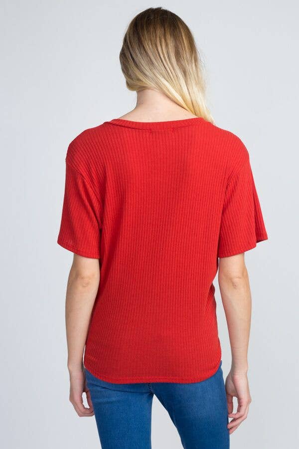 miroh - Wholesale Knit Top - Women's - Ribbed Basic V Neck Top With Knot Detailing6