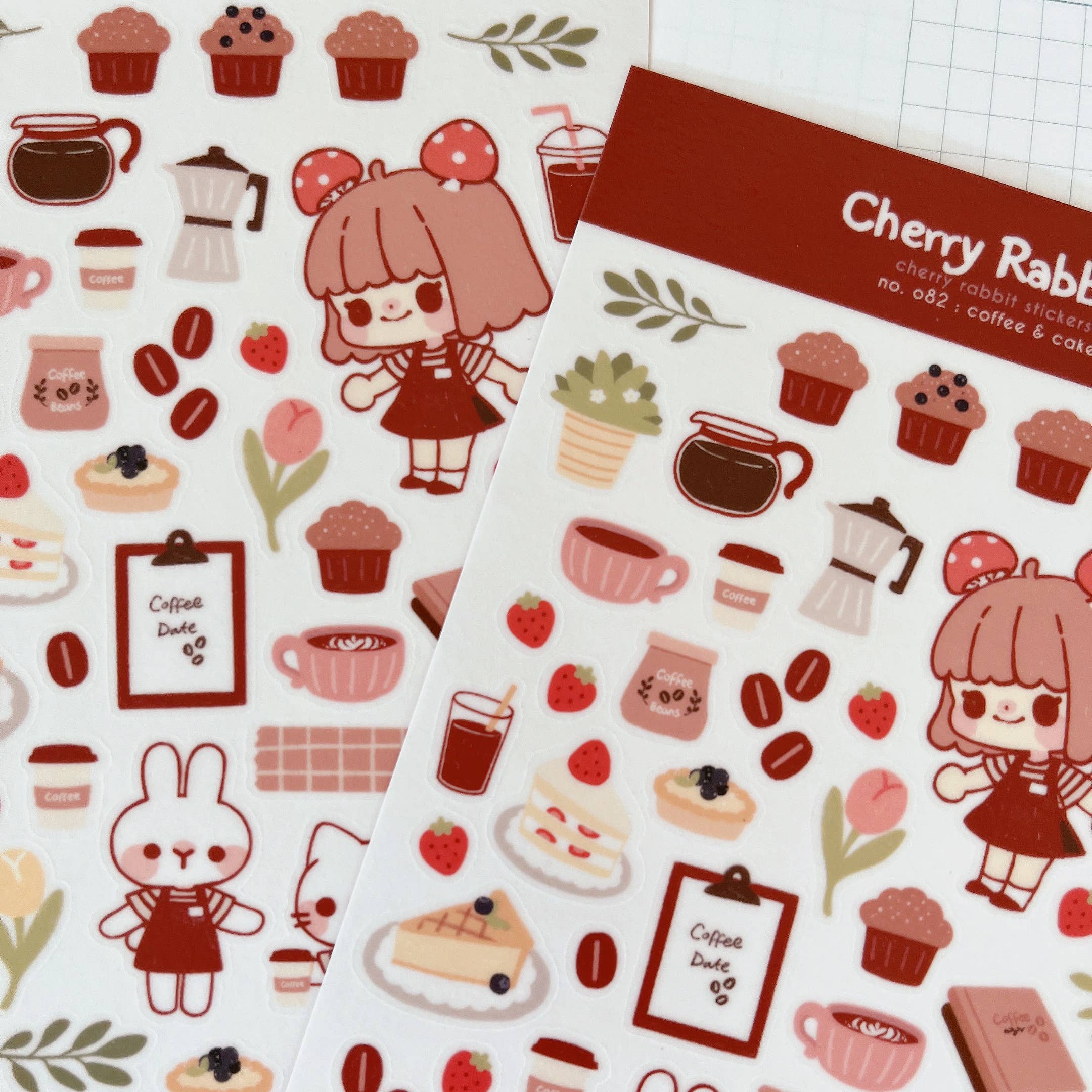 Cherry Rabbit - Wholesale Sticker - Coffee & Cake Sticker Sheet no.0822