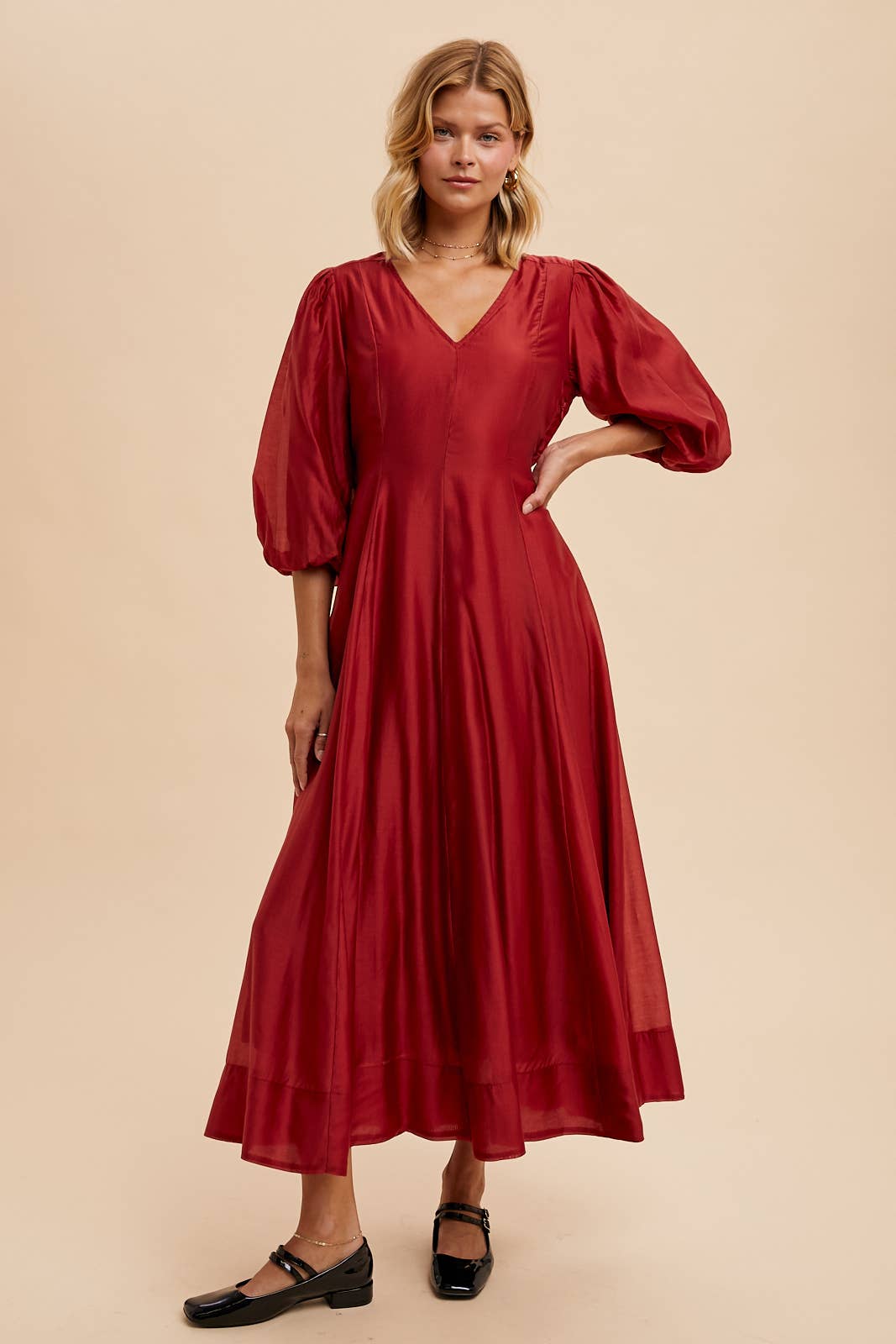 In Loom - Vente Robe – femme - Robe évasée en Tencel avec manches bouffantes10