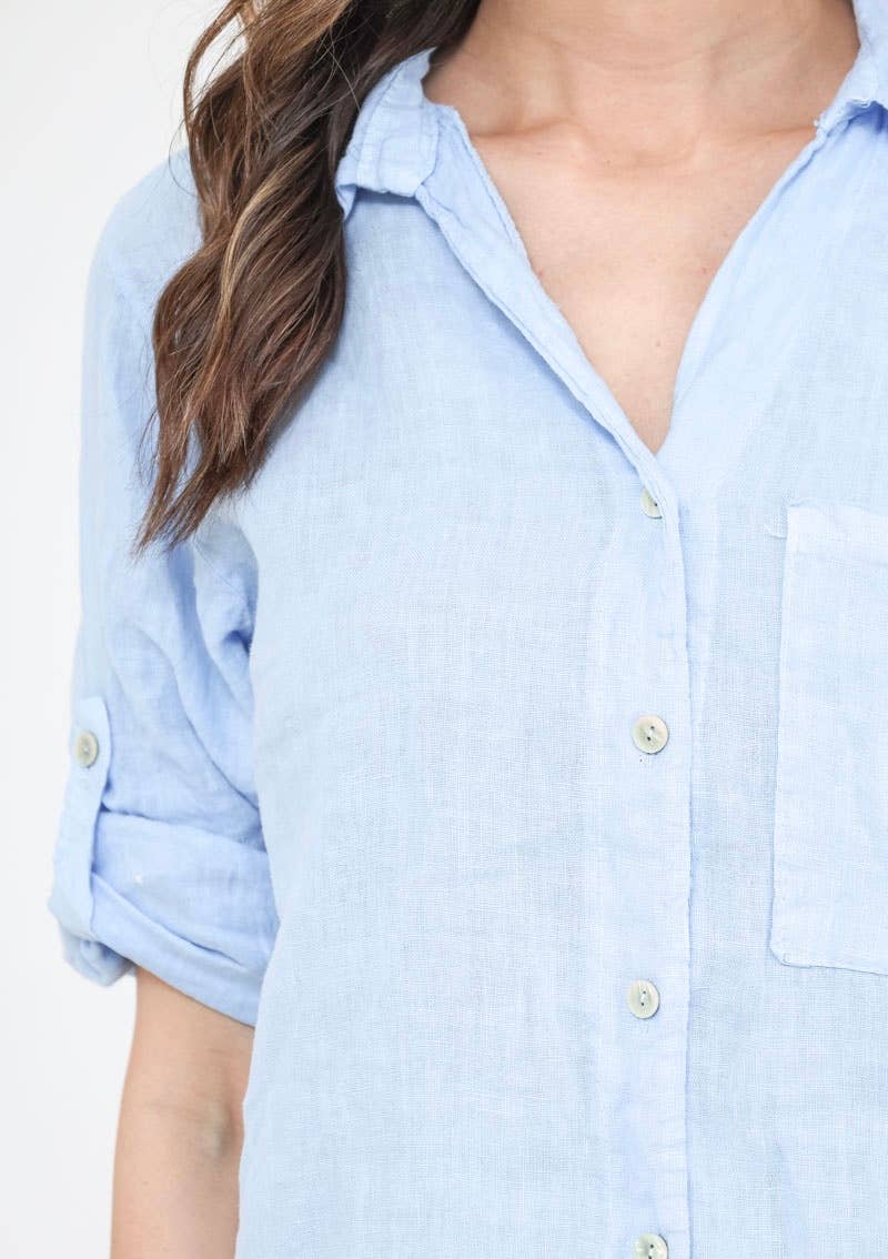 LINEN & COTTON HOUSE - Wholesale Button Down Shirt - Women's - LINEN SHIRT WITH SQUARE POCKET, SPRING SUMMER 7400110