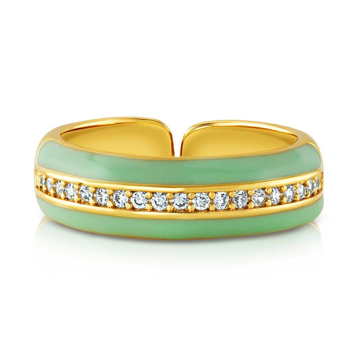 ENAMEL 1 ROW CZ RING, SEAFOAM for wholesale by JEN HANSEN