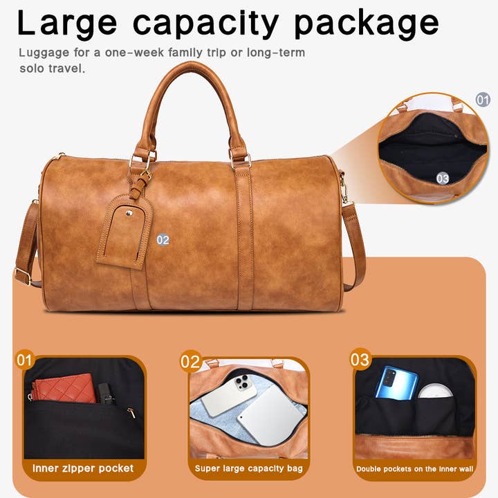 Brown Ladies Vintage Leather Travel Handbag TZBG0422 for wholesale on Faire