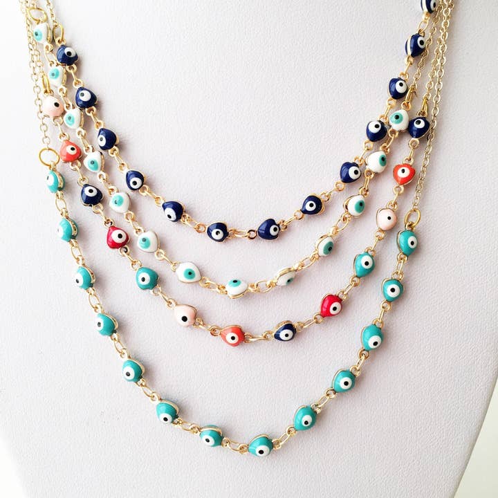 Evil Eye Necklace, Evil Eye Bead Necklace, Tiny Evil Eye Charms, Blue Evil Eye Necklace for wholesale by Evileyefavor