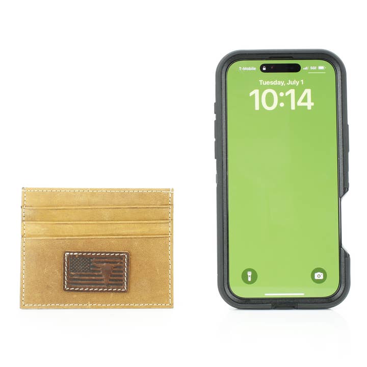 Leather Impressions Inc - Wholesale Card Holder - Unisex - Credit Card Holder with Flag & Bison Skull ABMW 25-200914