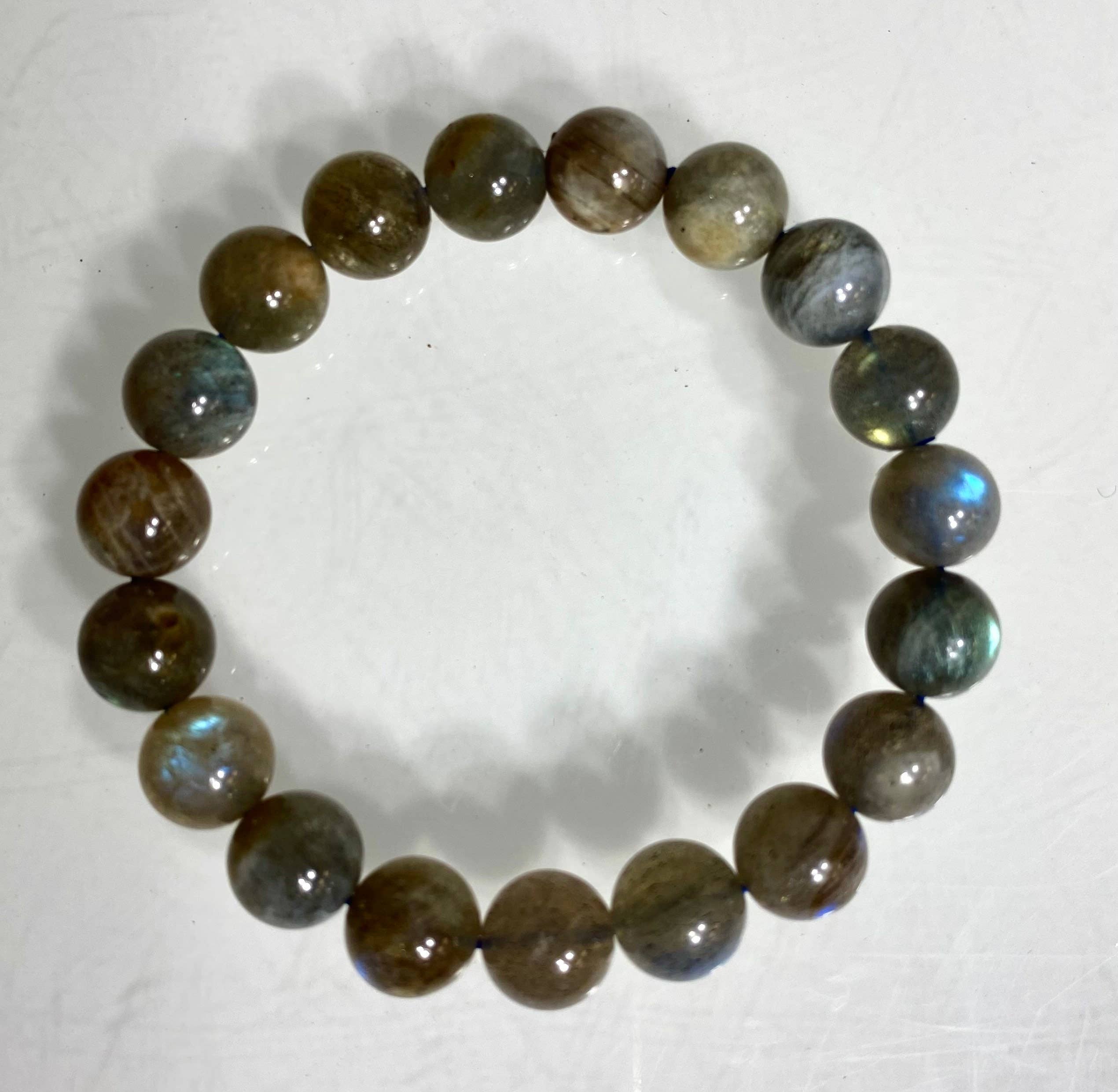 KayleeNYC - Vente Bracelet de perles - Bracelet extensible de guérison en cristal de labradorite naturelle 10 mm 8”4