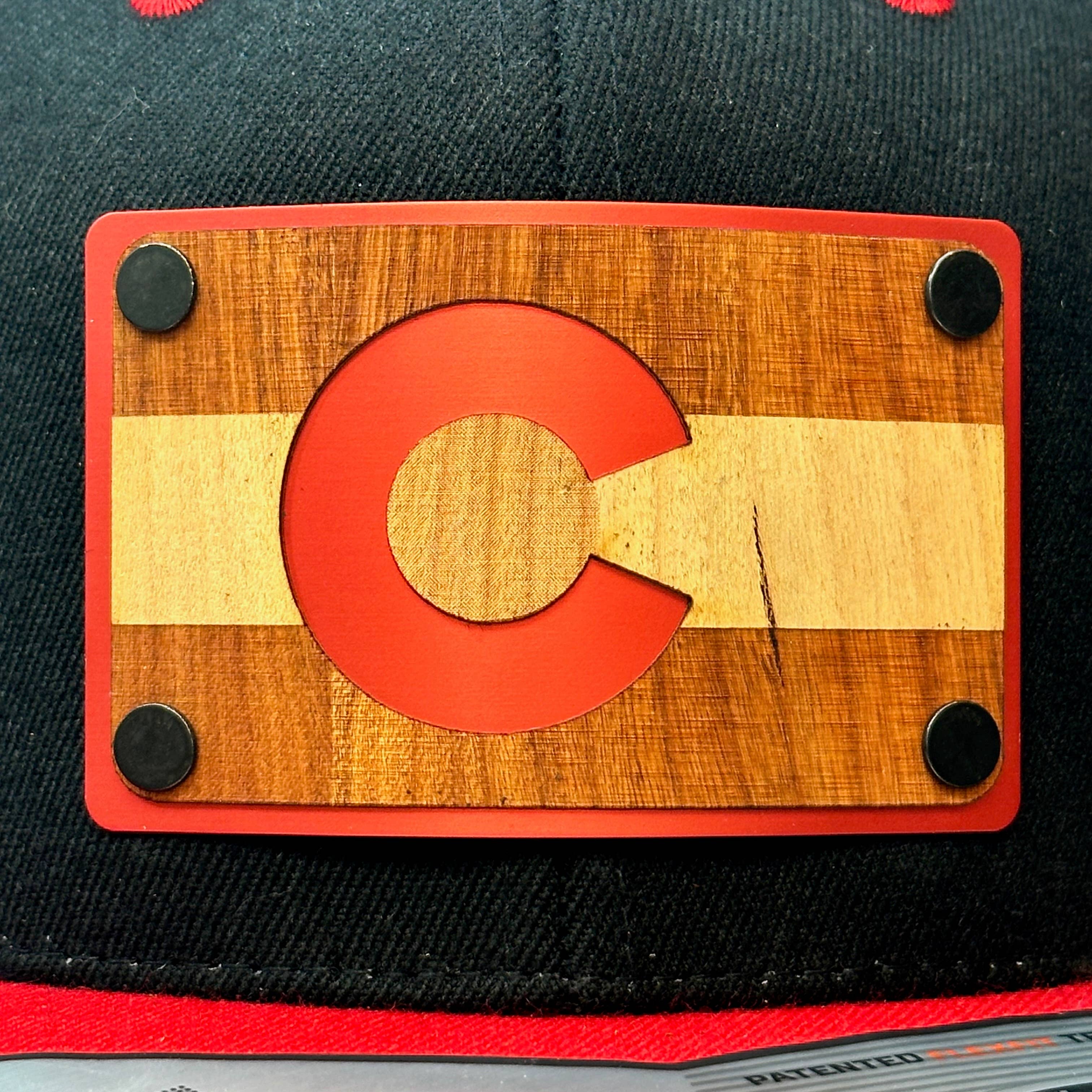 Last Best Supply Co - Wholesale Flat Brim Cap - Unisex - Colorado Flag Cherry Wood & Metal Patch Flat Bill Hat3
