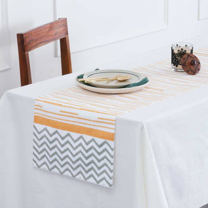 Hand Block-Printed Stripe Table Runner for wholesale by Eyaas