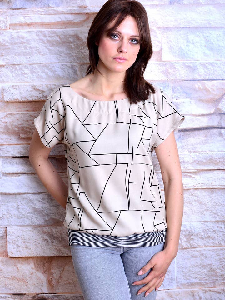 CAROLA beige striped blouse by STADTKIND POTSDAM for wholesale by Stadtkind Potsdam