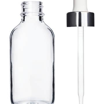 Best Bottles - Wholesale Essential Oil Holder - Boston Round Clear Bottle - 60ml (Multiple Dropper Colors)