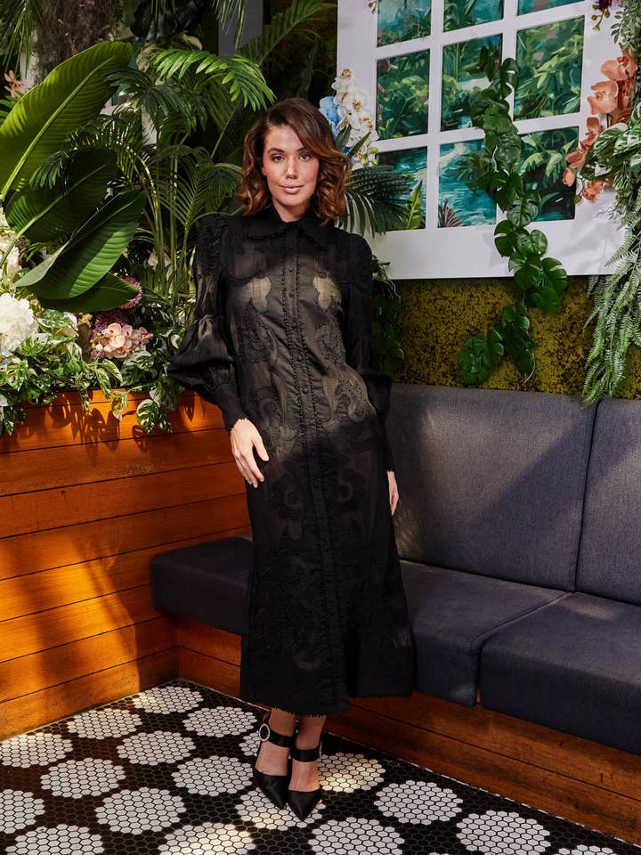 ABITO MIDI RAMIFICATO - NERO per la vendita all'ingrosso da parte di MACKENZIEMODE