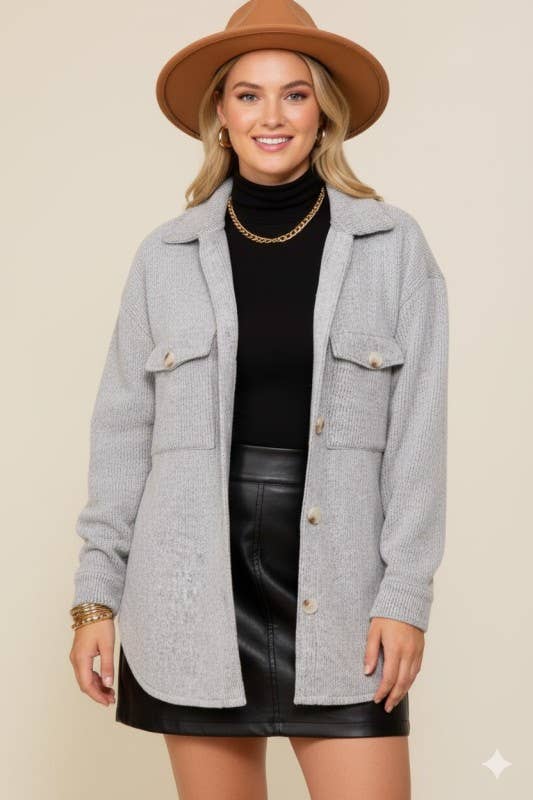 Vanilla Monkey - Vendita all'ingrosso Giacca a camicia - Donna - Giacca a nido d'ape spazzolata con bottoni a manica lunga Plus Size3