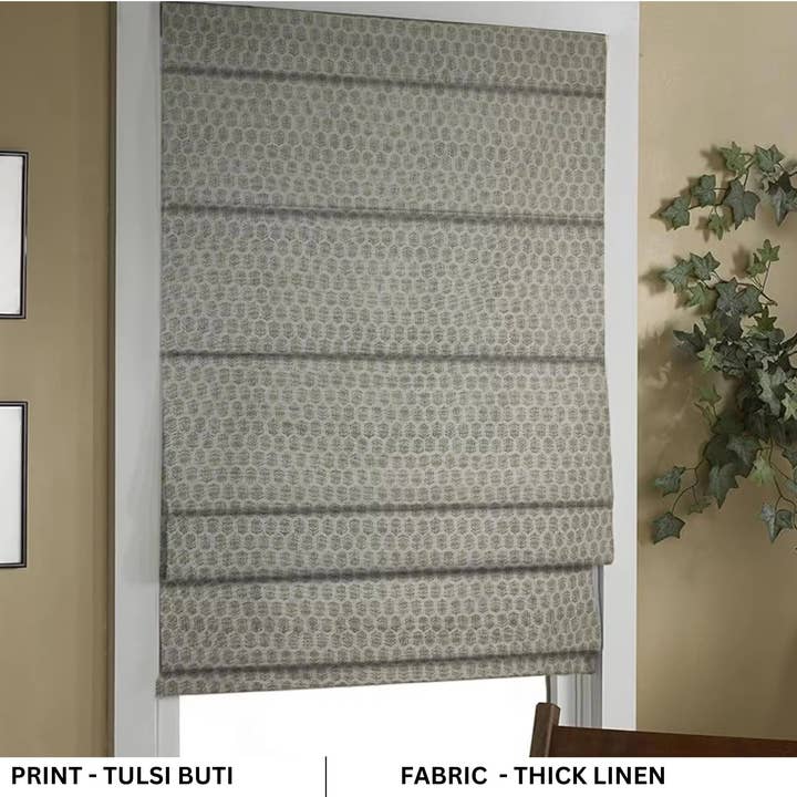 Fabdivine - Wholesale Blinds - Unique Block Print Thick Linen Window Shade - Tulsi Buti0