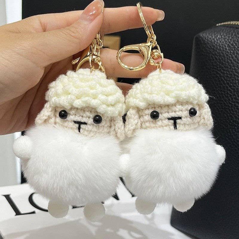 WHITE Rex Rabbit Fur Fluffy Lamb Doll Car Key Pendant Keychain for wholesale on Faire1