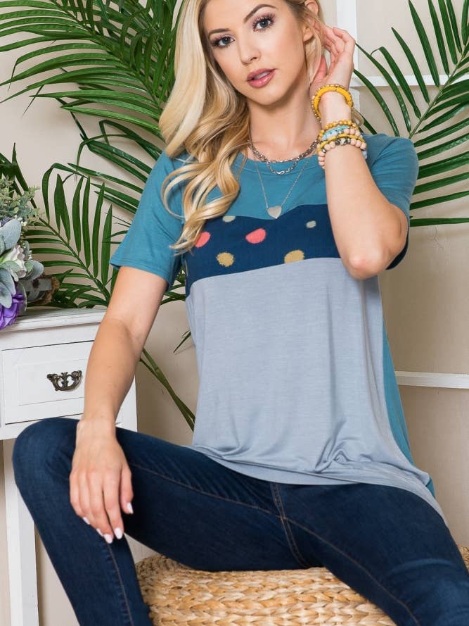 TOP À POIS EN COULEUR GRANDE TAILLE -CT33572-PL pour la vente par Celeste Clothing