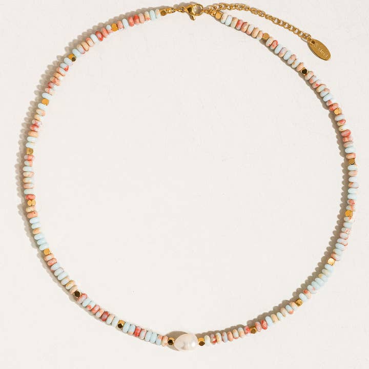 Multi Colored Swank Non-Tarnish Boho Beaded Pearl Necklace for wholesale on Faire2