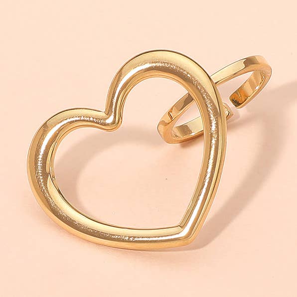 Sensibling Corp. – Anel de banda por atacado – SECRET BOX_Aço Inoxidável Anel Ajustável Coração Aberto0