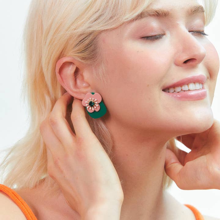 Artynkitsch - Wholesale Dangle Earrings - Pink Green Flower Mismatched Earrings2