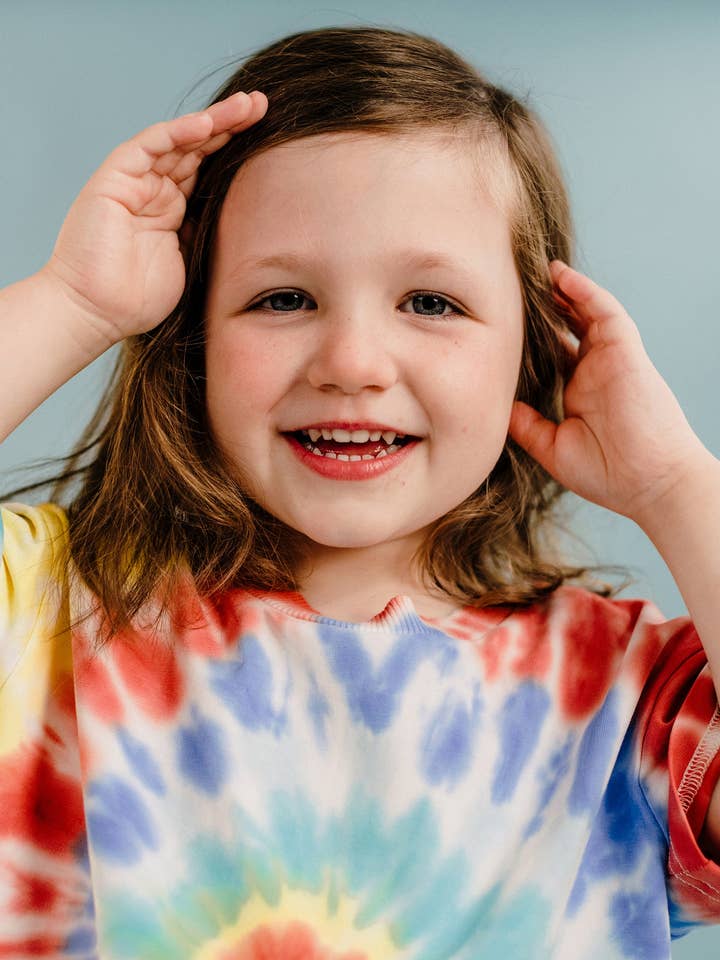 Rainbow COSMIC POWERS TIE DYE SHORT SLEEVE T-SHIRT for wholesale on Faire1