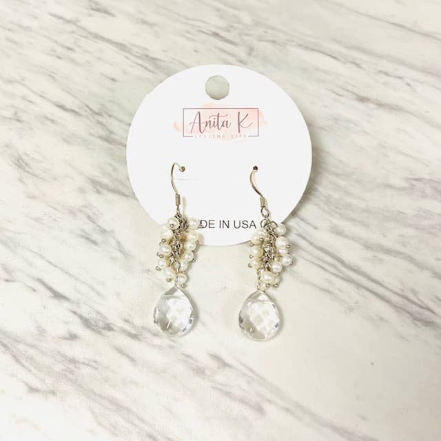 Anita K By Blushing Pink – wholesale Dangle earrings – Freshwater Pearl Cluster with Faceted Teardrop on Ear Wire6