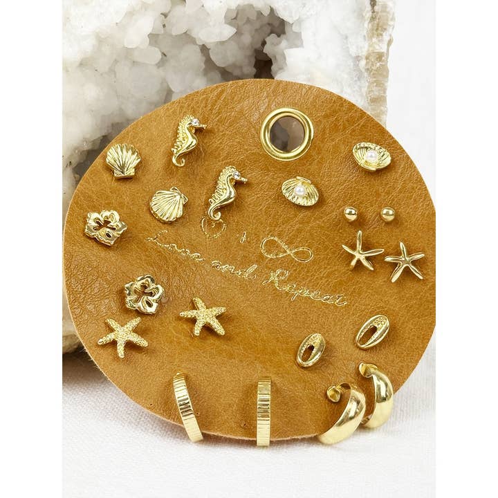 GOLD All about Beach Theme Earrings for wholesale on Faire2