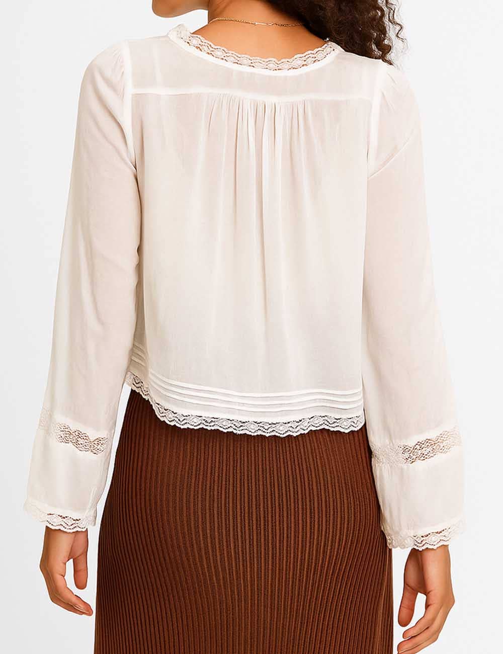 Sweetkama – wholesale Blouse – Women’s – Ladies U-Neck Lace Splice Hollow Out Blouse Top9