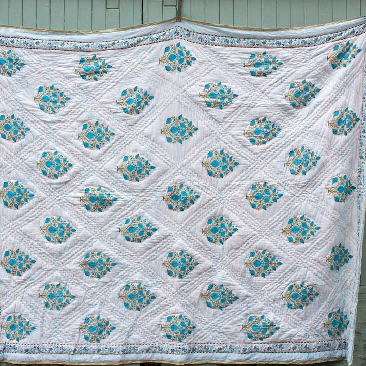 The India Shop – wholesale Quilt – Print Block Padded Quilt - Tidcombe1