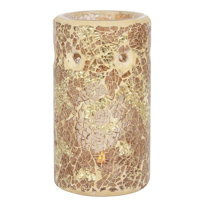 Unburnt Home Fragrance - Wholesale Wax Warmer - Gold Crackle Glass Pillar Oil or Wax Melt Burner1